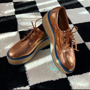 John Fluevog Rose Gold “Martin” Platform Espadrilles